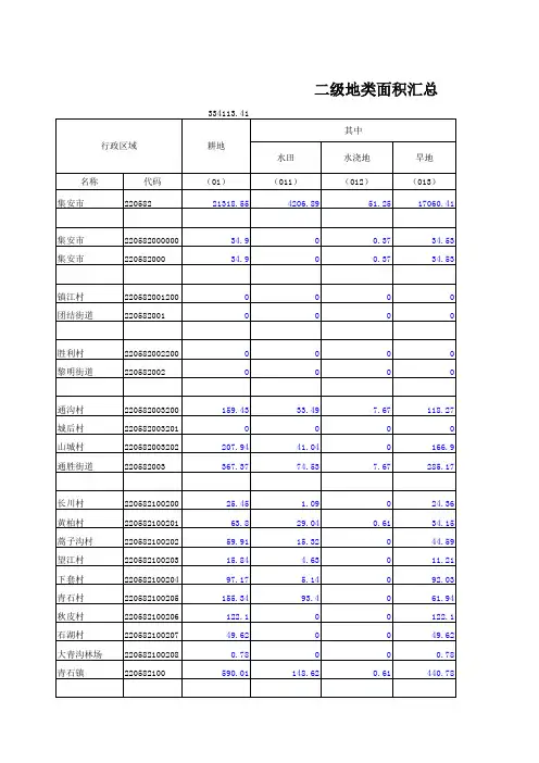 农村土地利用现状二级分类面积汇总表(权威的)