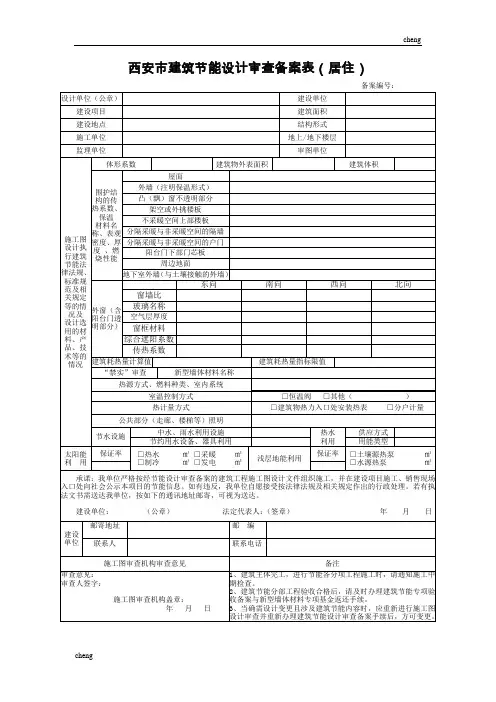 西安市修筑节能设计审查备案表(1)