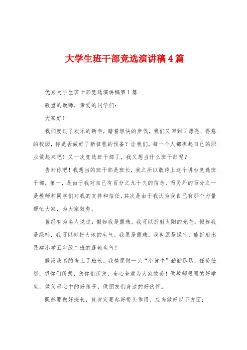 大学生班干部竞选演讲稿4篇