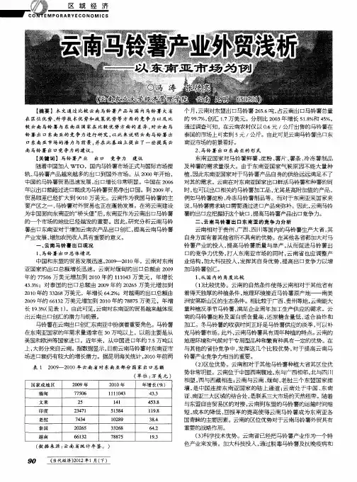 云南马铃薯产业外贸浅析——以东南亚市场为例