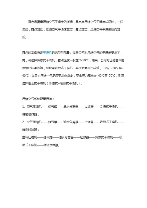 露点的高低决定干燥机选型与配置