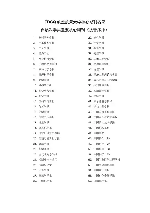 自然科学类重要核心期刊(按音序排)