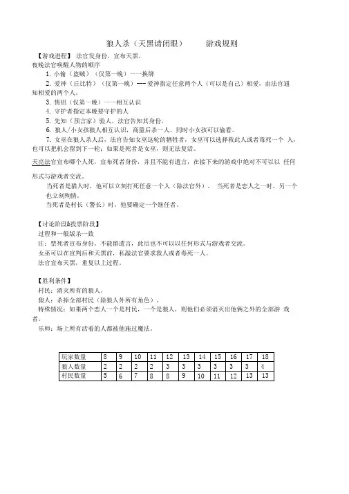 狼人杀规则+自制卡牌