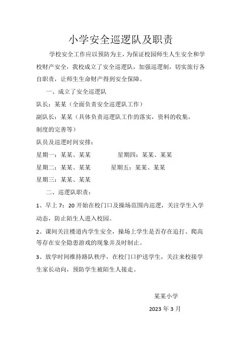 学校校园安全巡逻队及职责分工
