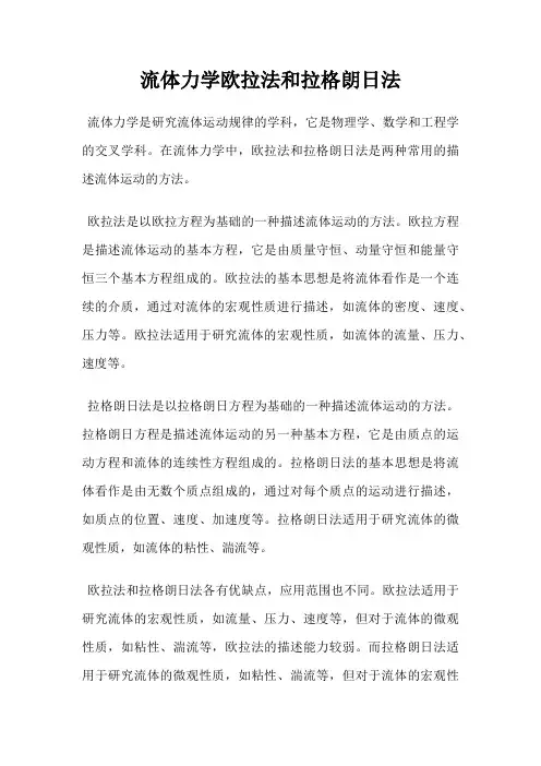 流体力学欧拉法和拉格朗日法
