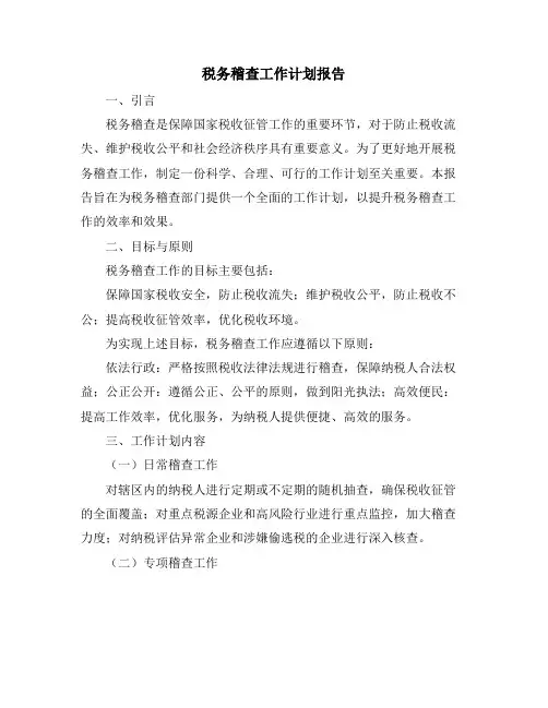 税务稽查工作计划报告