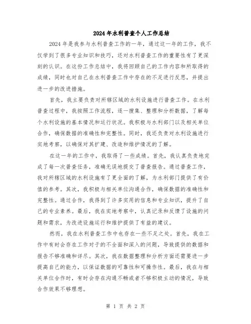 2024年水利普查个人工作总结