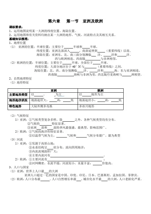 亚洲和欧洲练习复习资料,需填空