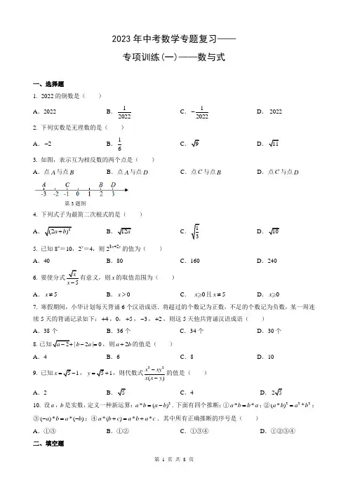 2023年中考数学专题复习—— 专项训练(一、二)数与式+方程(组)与不等式(组)