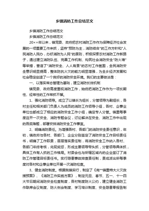 乡镇消防工作总结范文