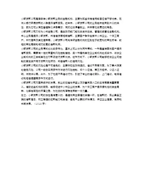 小额贷款公司简介范文