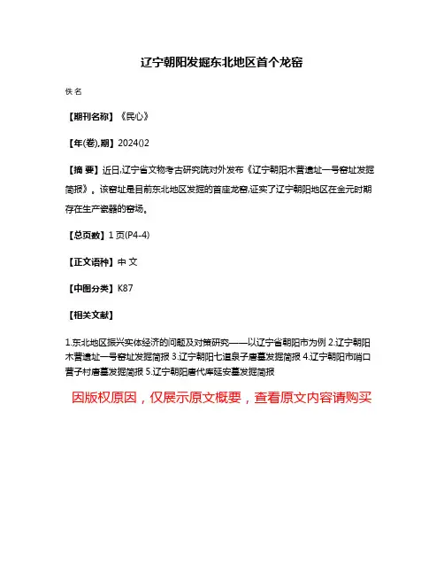 辽宁朝阳发掘东北地区首个龙窑