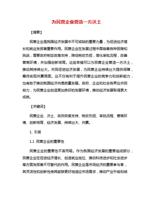 为民营企业营造一方沃土