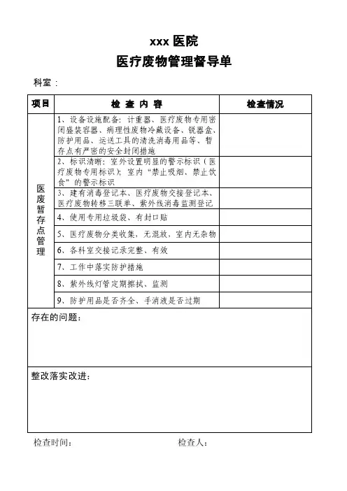 医疗废物管理工作督查记录表