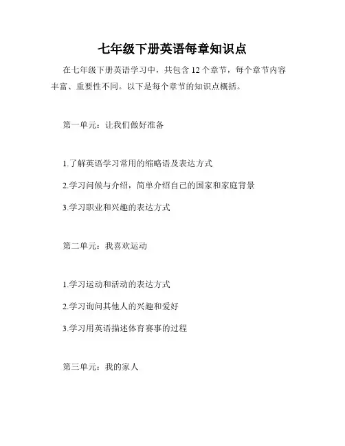 七年级下册英语每章知识点