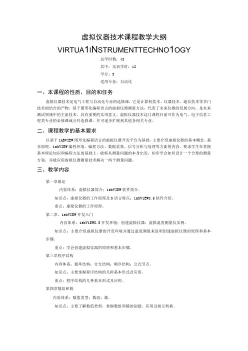 《虚拟仪器技术》课程教学大纲