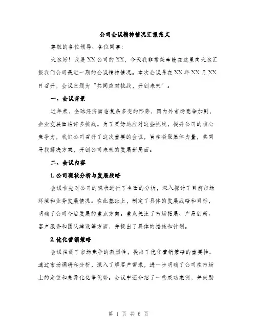 公司会议精神情况汇报范文（2篇）