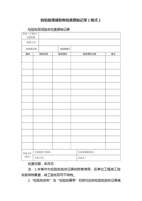 检验批现场验收检查原始记录（格式）
