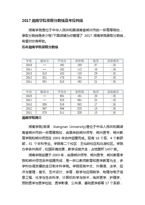 2017湘南学院录取分数线高考投档线