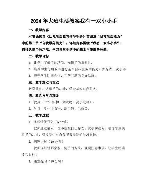 2024年大班生活教案我有一双小小手