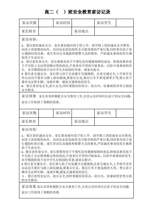 注意防溺水安全家访记录 1【范本模板】