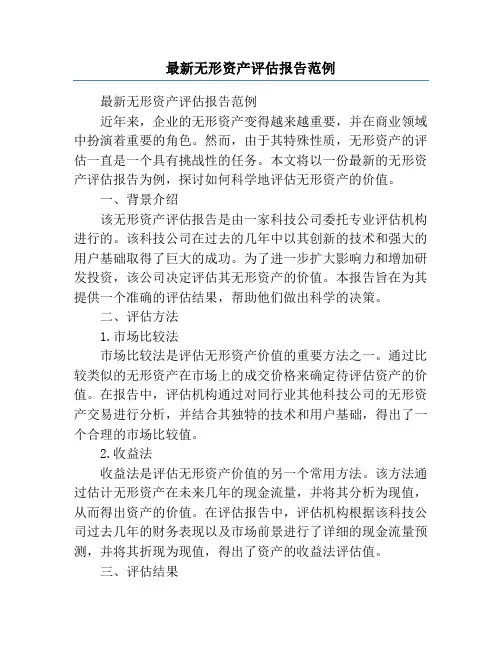 最新无形资产评估报告范例