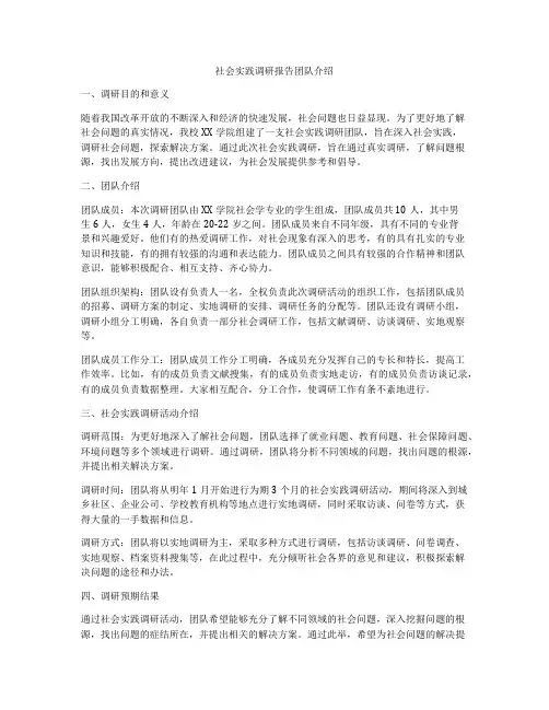 社会实践调研报告团队介绍