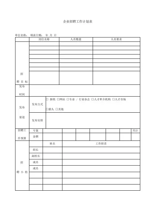 企业招聘工作计划表格式模板范文