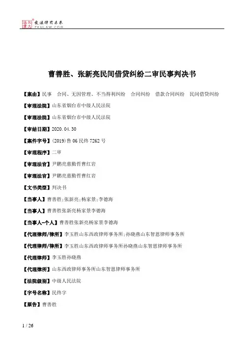 曹善胜、张新亮民间借贷纠纷二审民事判决书