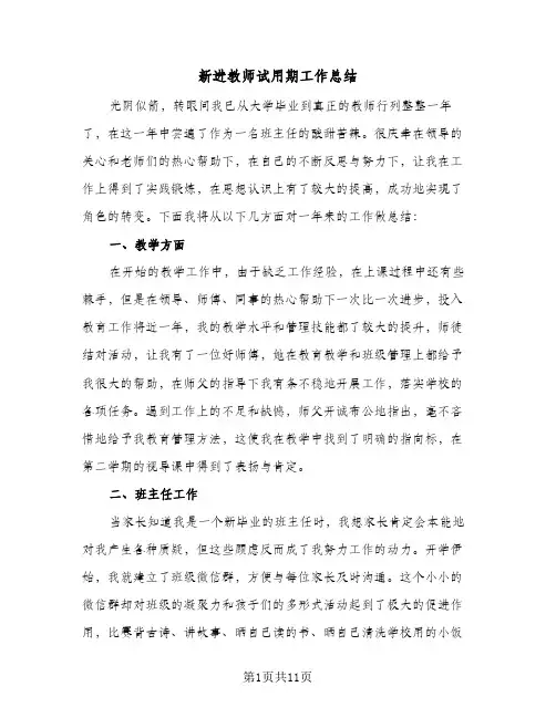 新进教师试用期工作总结（5篇）