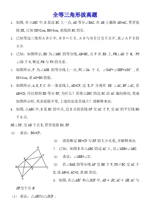 (最新最全)全等三角形练习题综合拔高题