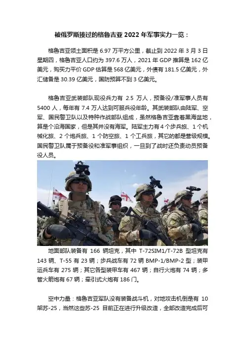 被俄罗斯揍过的格鲁吉亚2022年军事实力一览：