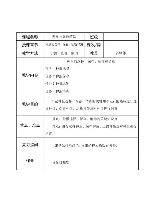 2021年 种蛋的选择消毒运输等电子教案1