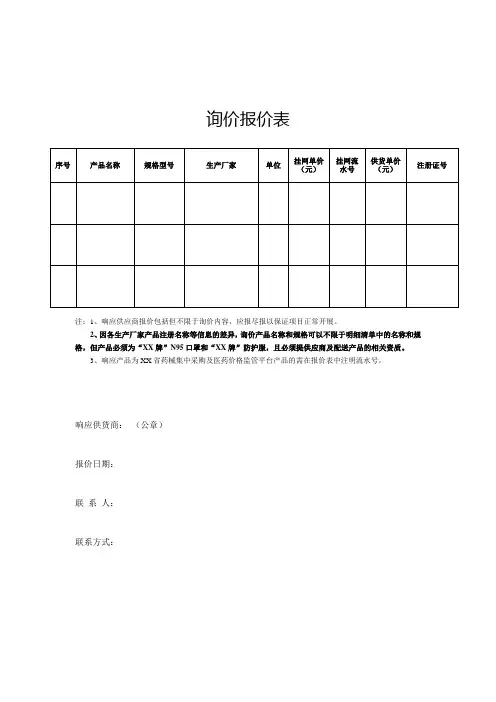 询价报价表  