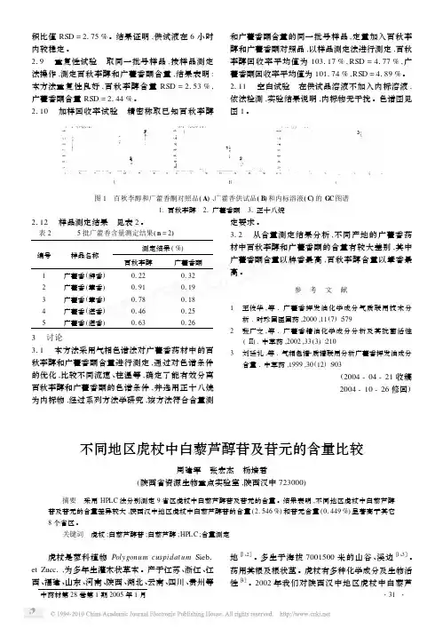 不同地区虎杖中白藜芦醇苷及苷元的含量比较