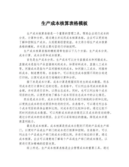 生产成本核算表格模板