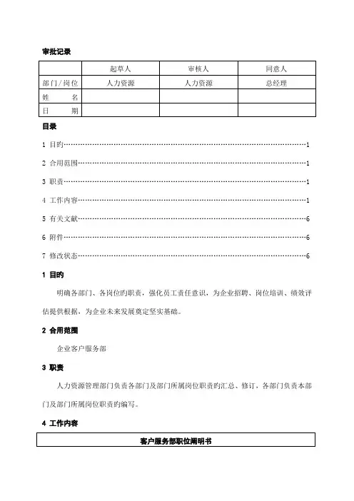 IDM客户服务部职位说明书