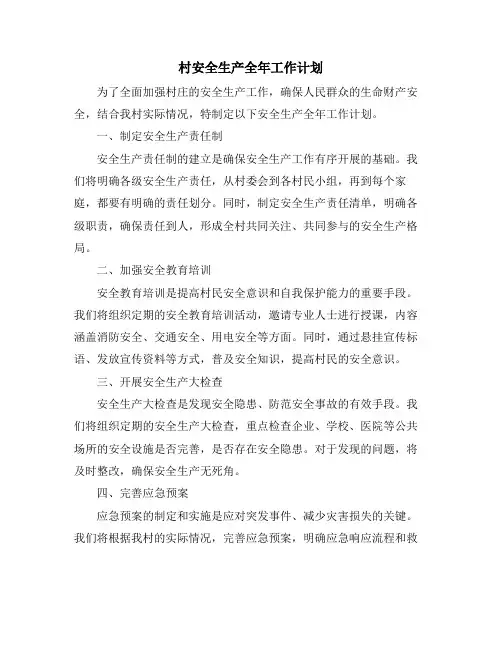 村安全生产全年工作计划