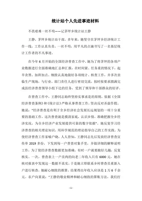 2019统计站个人先进事迹材料