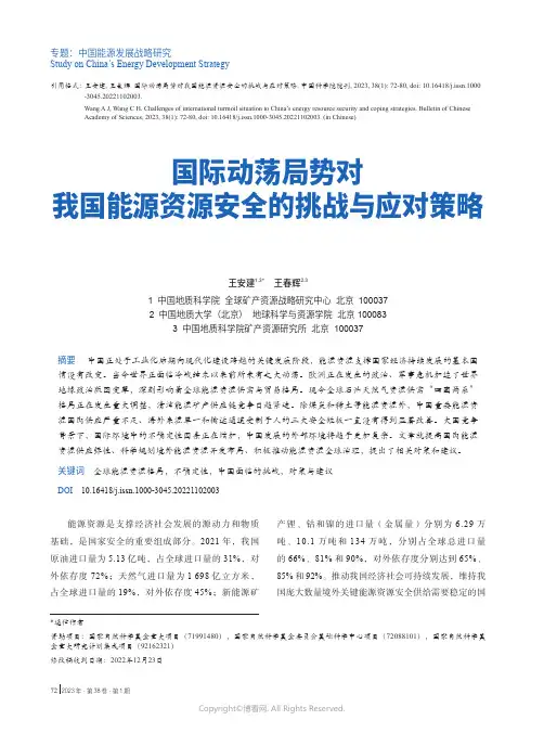 国际动荡局势对我国能源资源安全的