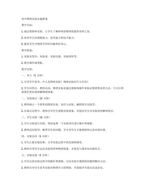 初中物理实验乐趣教案