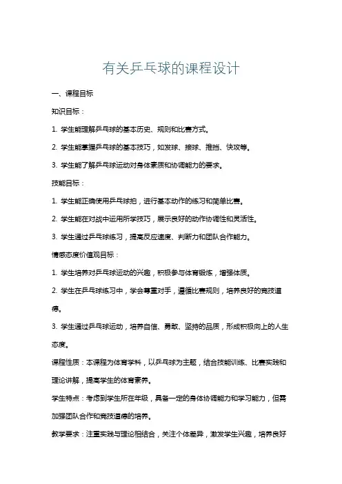 有关乒乓球的课程设计