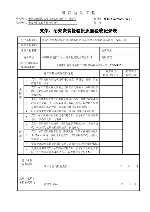 支架、吊架安装检验批模板GB50382-2016