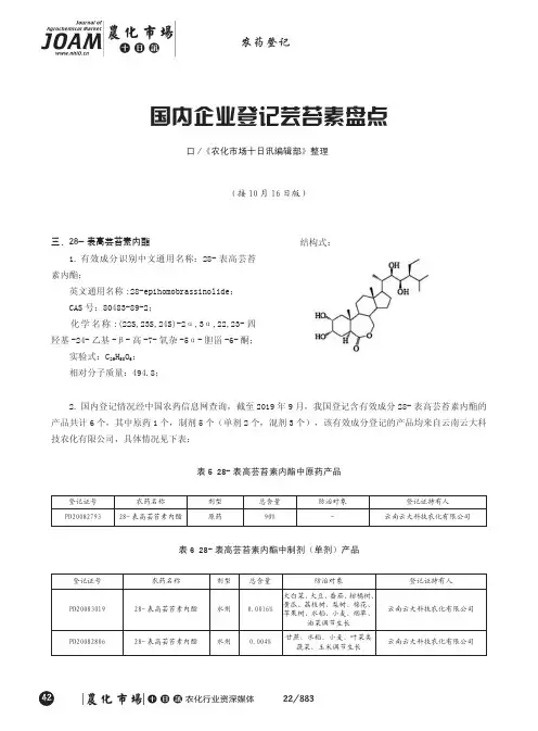 国内企业登记芸苔素盘点