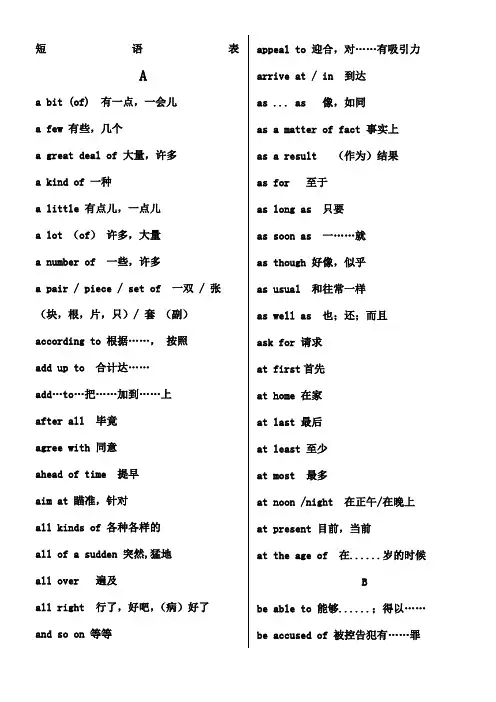 普通高中学业水平考试英语考试大纲词汇