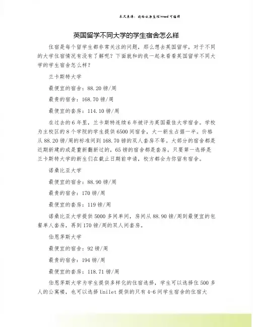 英国留学不同大学的学生宿舍怎么样