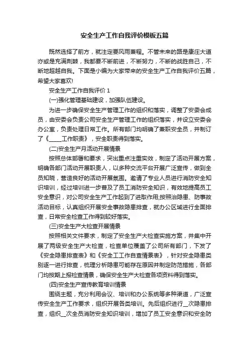 安全生产工作自我评价模板五篇