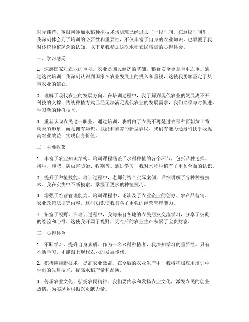 水稻农民培训心得体会范文