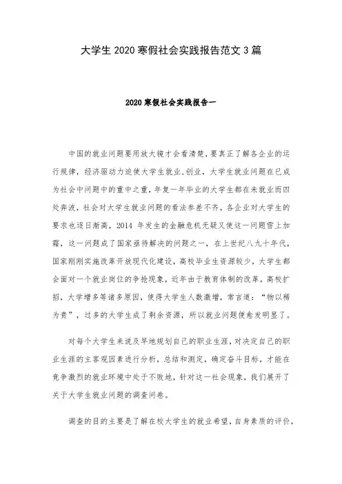 大学生2020寒假社会实践报告范文3篇