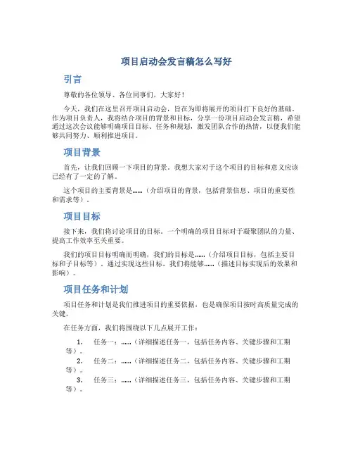 项目启动会发言稿怎么写好